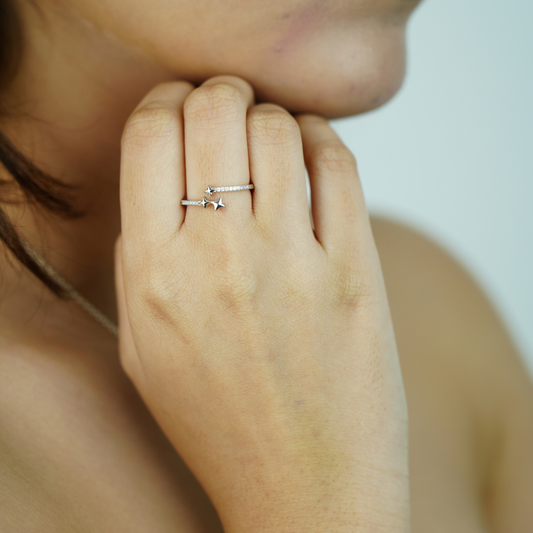 Sterling Silver Twin Star Adjustable Ring
