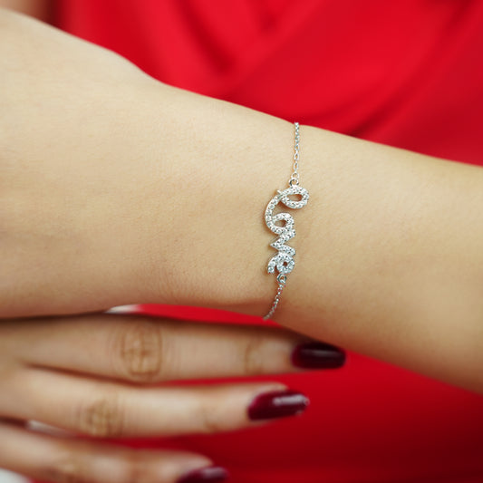 Silver Love Script Bracelet