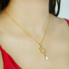 Golden Pearl Drop Silver Necklace with Earrings