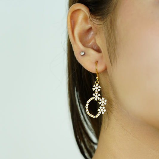 Golden Pearl Drop Silver Necklace with Earrings