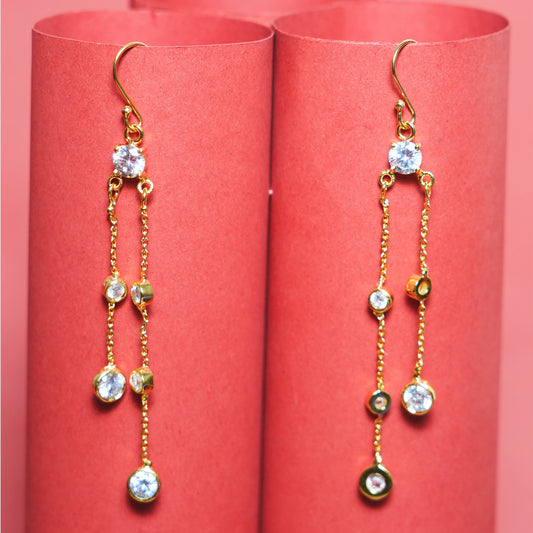 Noor Cascade” – 925 Sterling Silver Gold-Plated Chain Drop Earrings