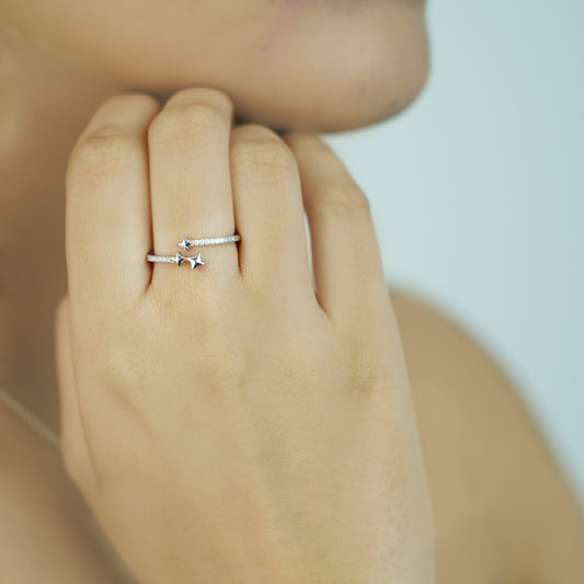 Sterling Silver Twin Star Adjustable Ring