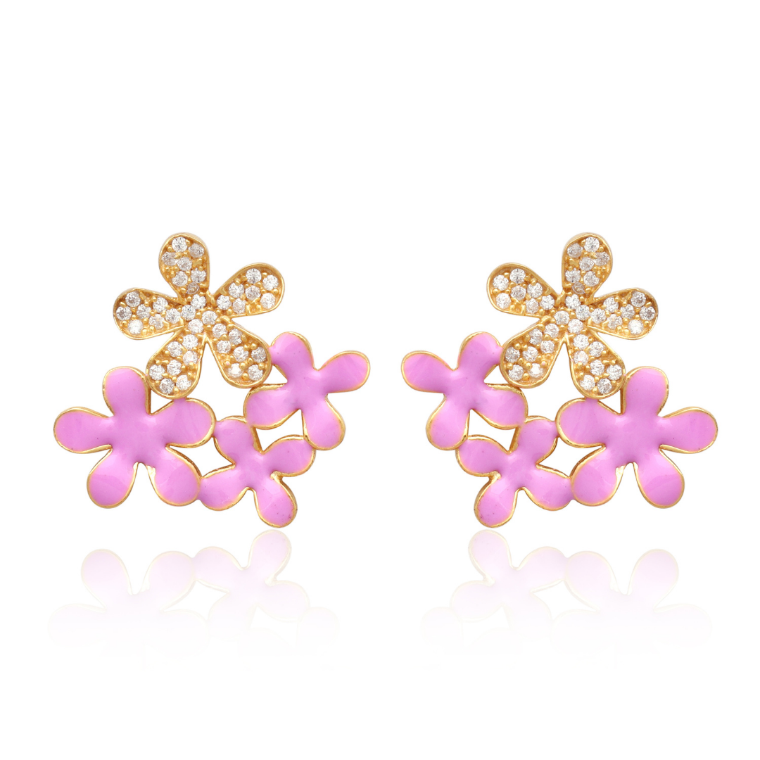 Pink Blossom Cluster 925 Sterling Silver Earrings