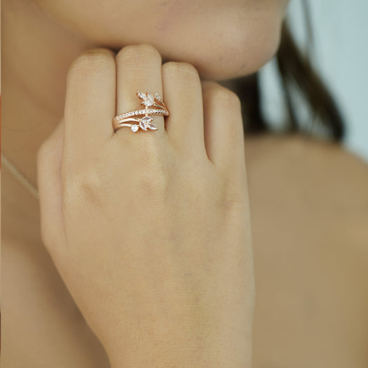 Sterling Silver Rose Gold Plated Floral Vine Ring