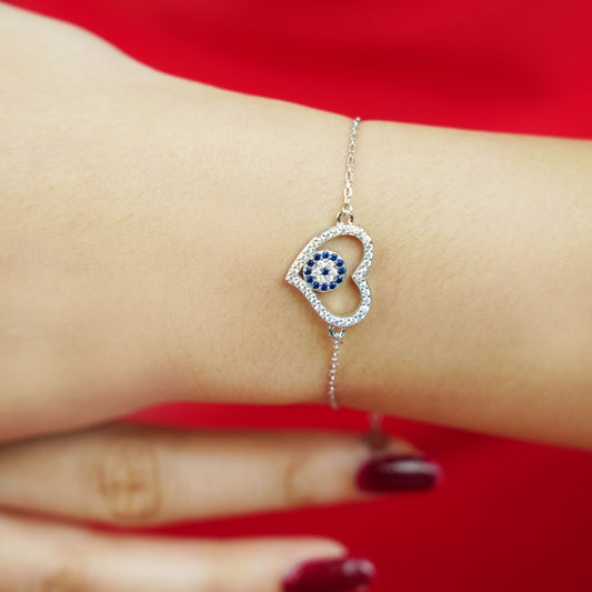Silver Evil Eye Heart Bracelet