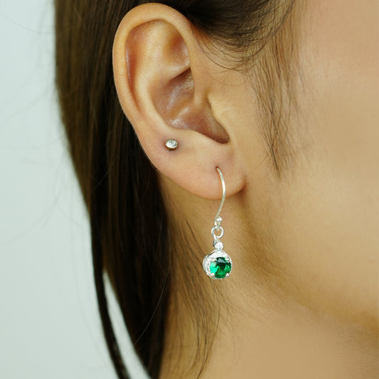 Verdelle Drop” – 925 Sterling Silver Green Crystal Dangler Earrings