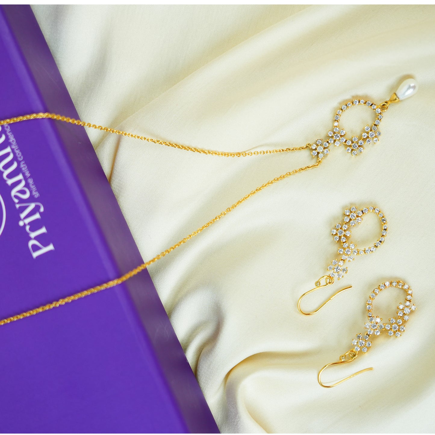 Golden Pearl Drop Silver Necklace