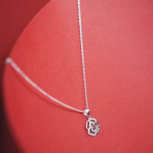 Roseate Whisper” – 925 Sterling Silver Rose Pendant
