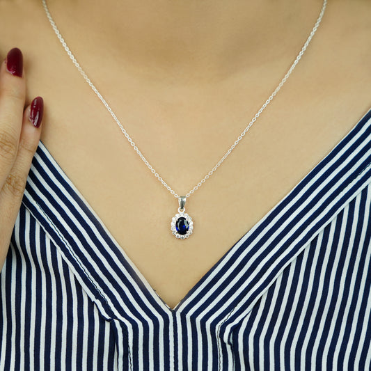 Sterling Silver Sapphire Halo Necklace