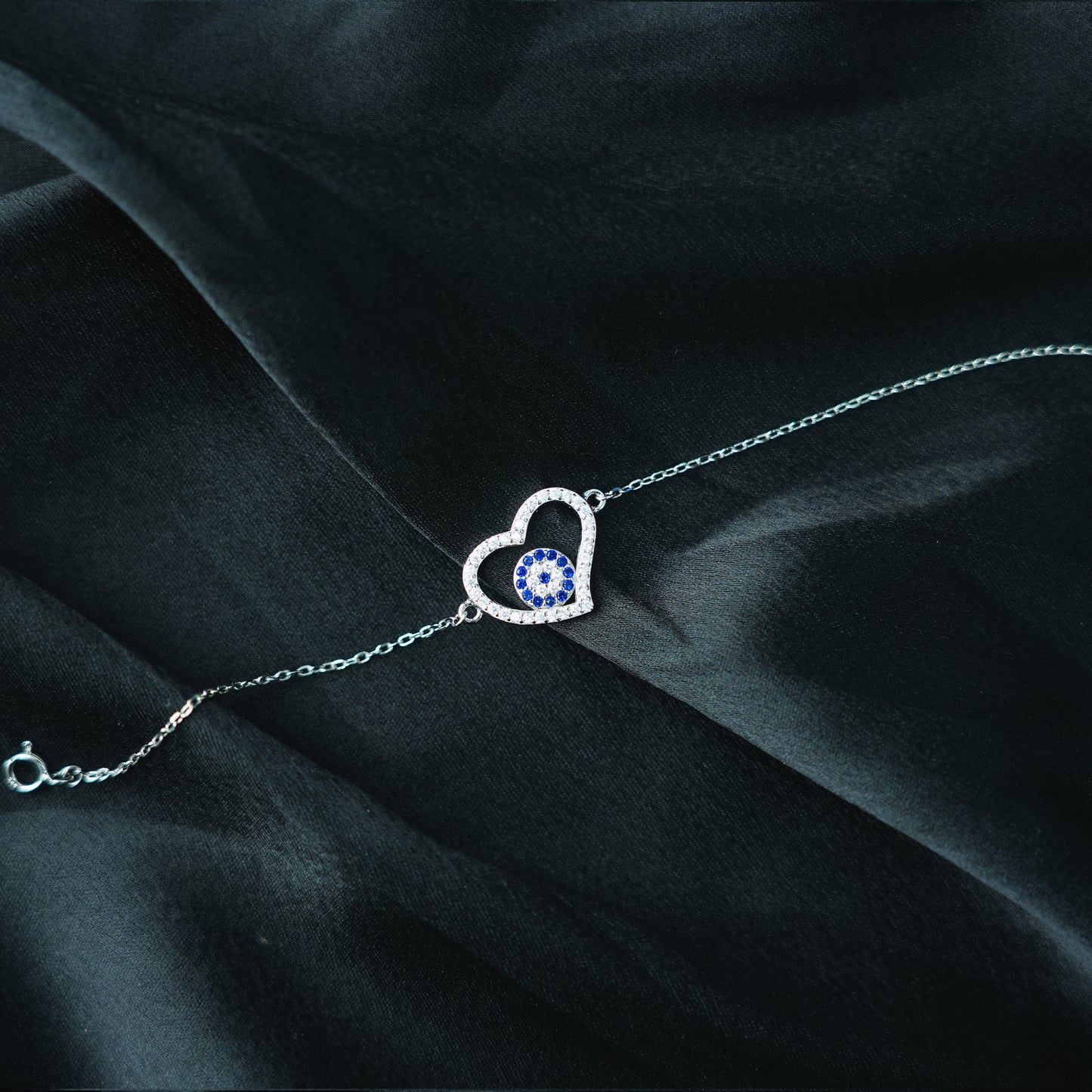 Silver Evil Eye Heart Bracelet