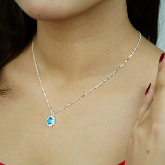 Azure Elegance Sterling Silver Pendant Necklace