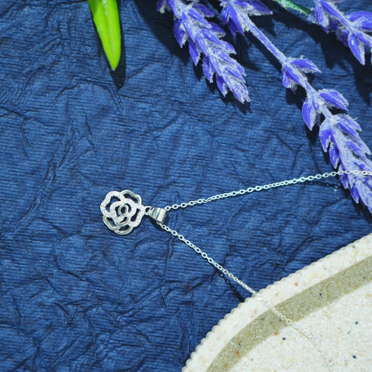 Roseate Whisper” – 925 Sterling Silver Rose Pendant