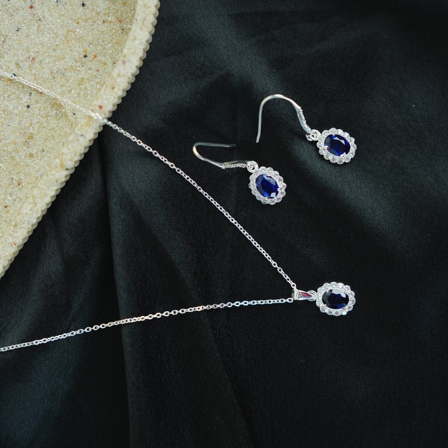 Sterling Silver Sapphire Halo Necklace