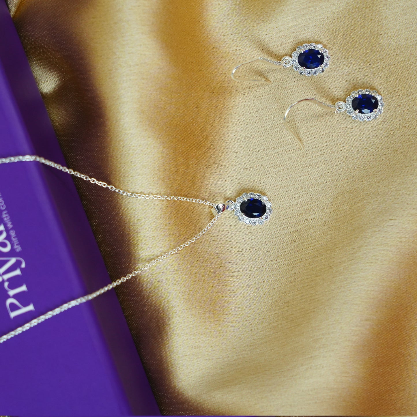 Sterling Silver Sapphire Halo Necklace