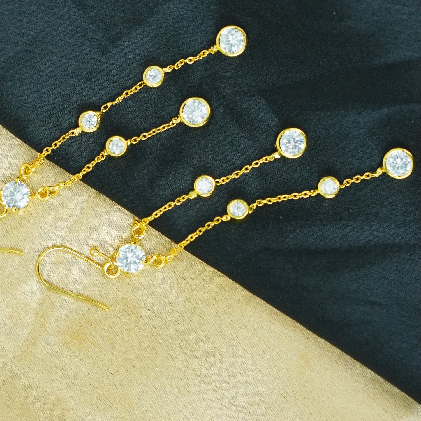 Noor Cascade” – 925 Sterling Silver Gold-Plated Chain Drop Earrings