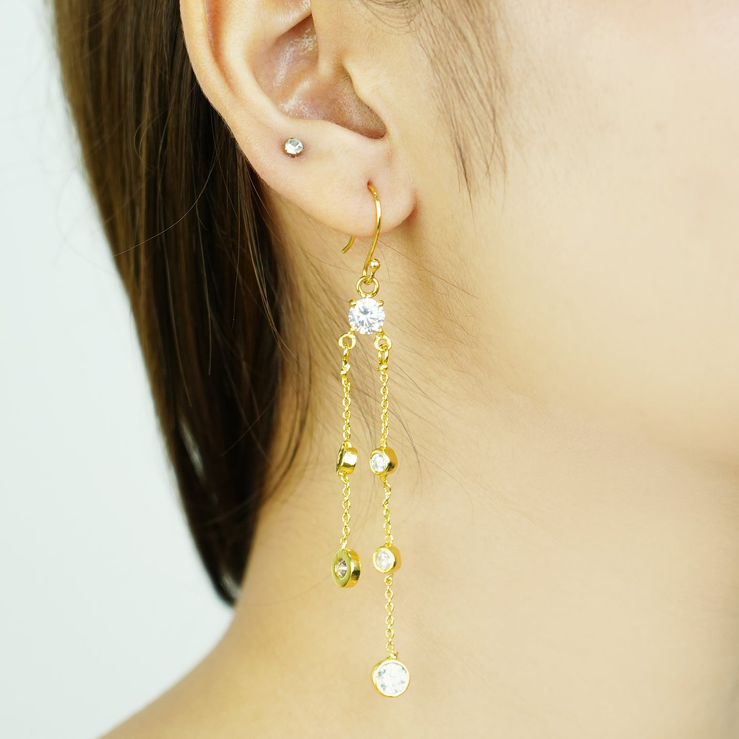 Noor Cascade” – 925 Sterling Silver Gold-Plated Chain Drop Earrings