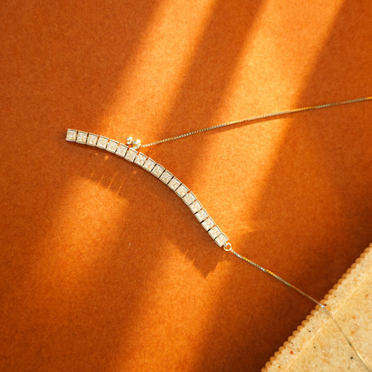Stellar Arc – Zircon Curve Pendant Necklace