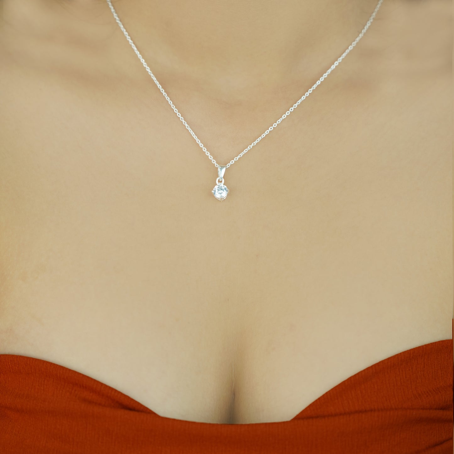 Silver Solitaire Heart Necklace