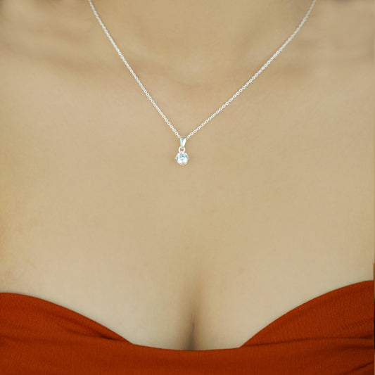 Silver Solitaire Heart Necklace