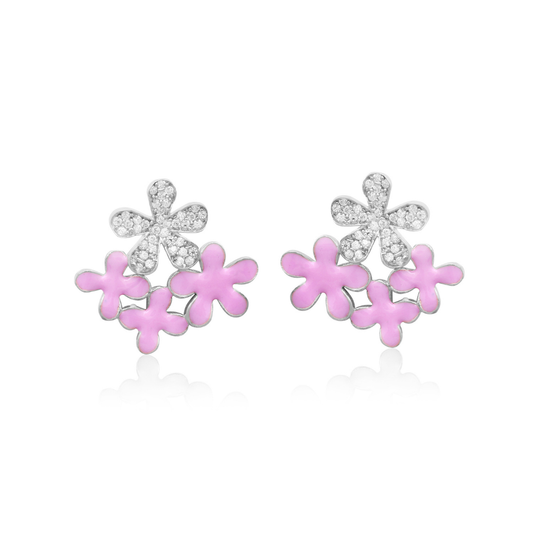 Pink Blossom Cluster 925 Sterling Silver Earrings