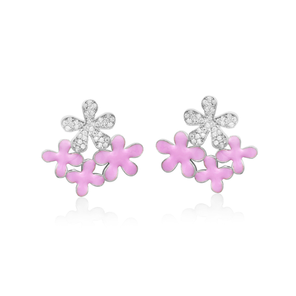 Pink Blossom Cluster 925 Sterling Silver Earrings