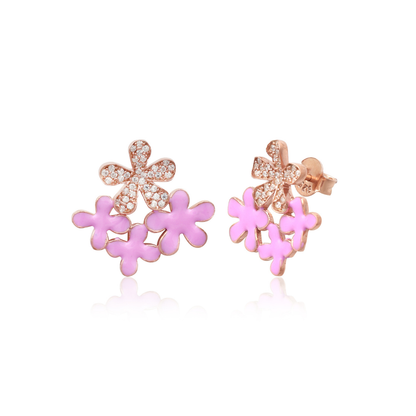 Pink Blossom Cluster 925 Sterling Silver Earrings