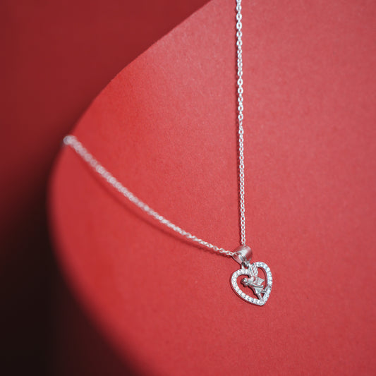 Lovebird Heart Silver Pendant Necklace