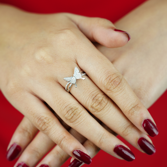 Flutter Grace Adjustable Butterfly Ring (Silver Finish)