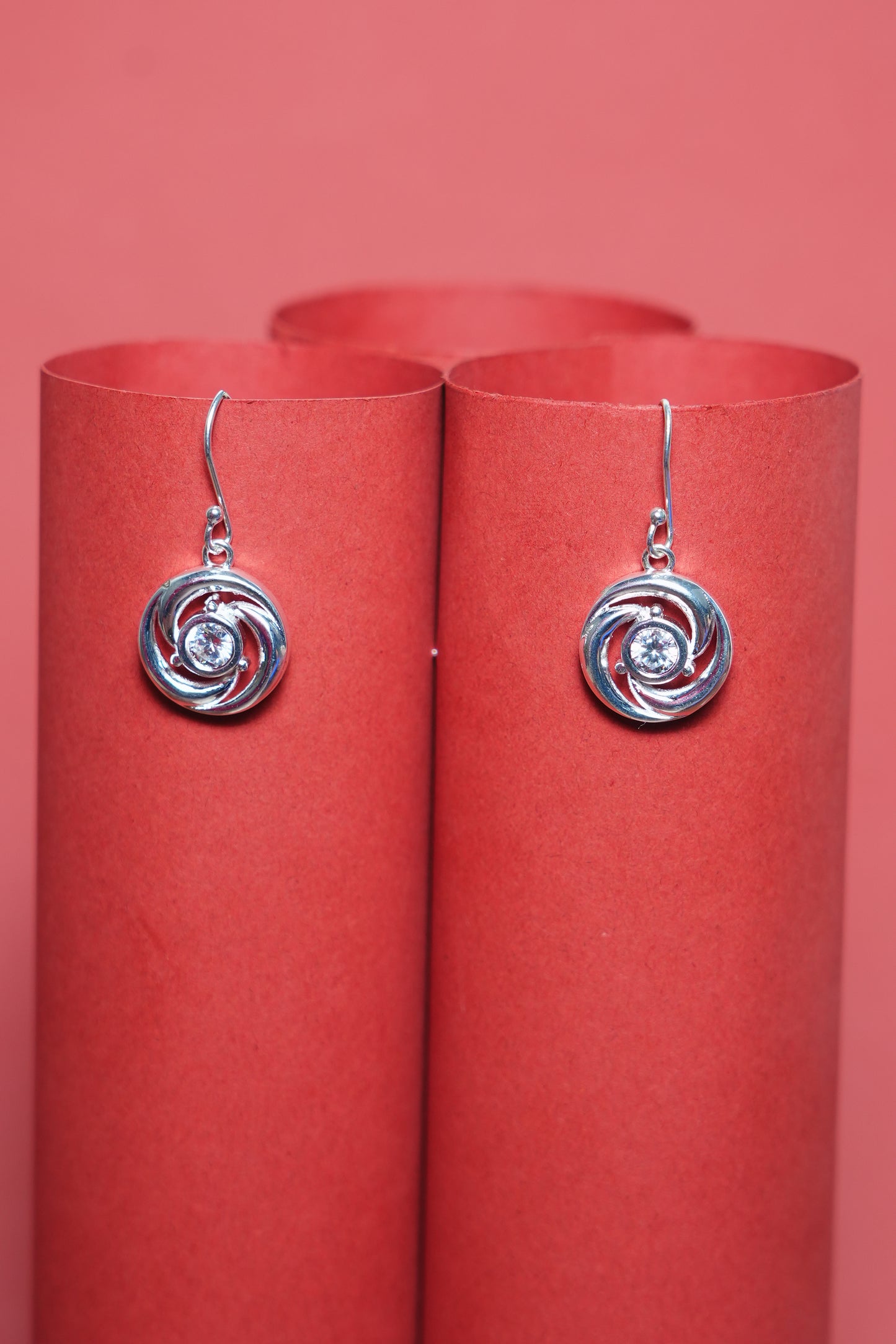 Celestial Swirl Silver Drop Earrings