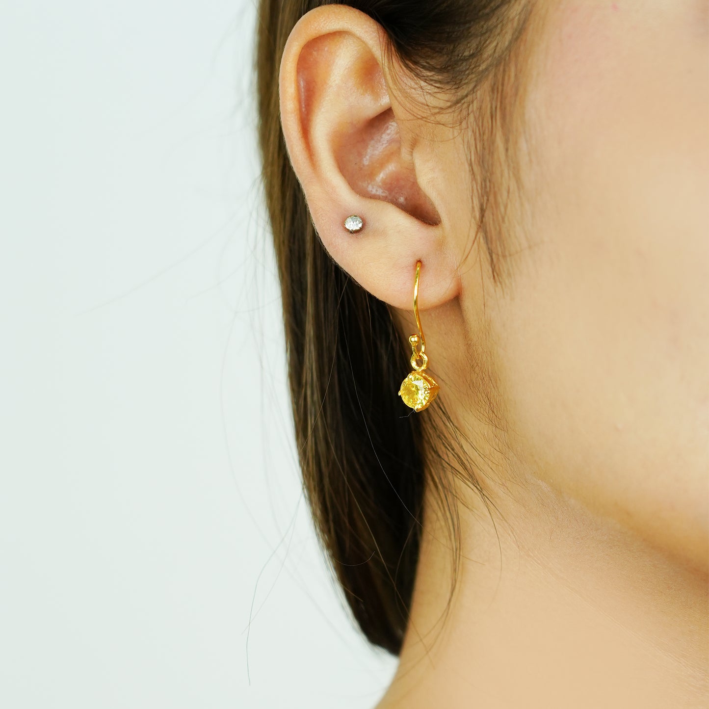 Sunflare Drop” – 925 Sterling Silver Gold-Plated Yellow Solitaire Earrings