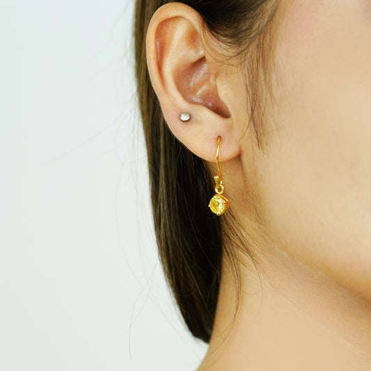 Sunflare Drop” – 925 Sterling Silver Gold-Plated Yellow Solitaire Earrings