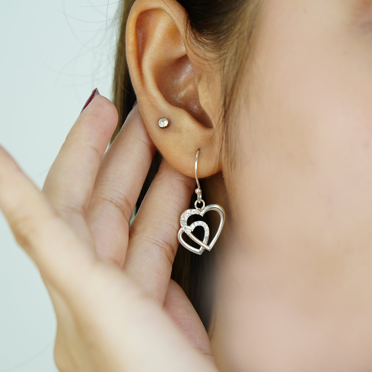 Heartaura Duo” – 925 Sterling Silver Interlocked Heart Earrings