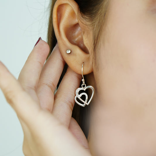 Heartaura Duo” – 925 Sterling Silver Interlocked Heart Earrings