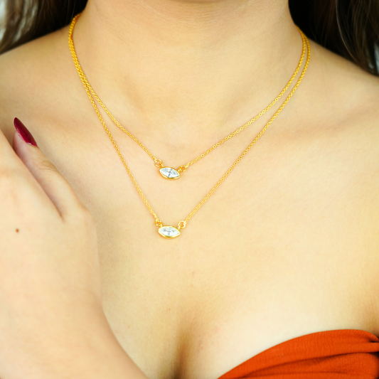 Twin Sparkle Gold Layered Pendant Necklace