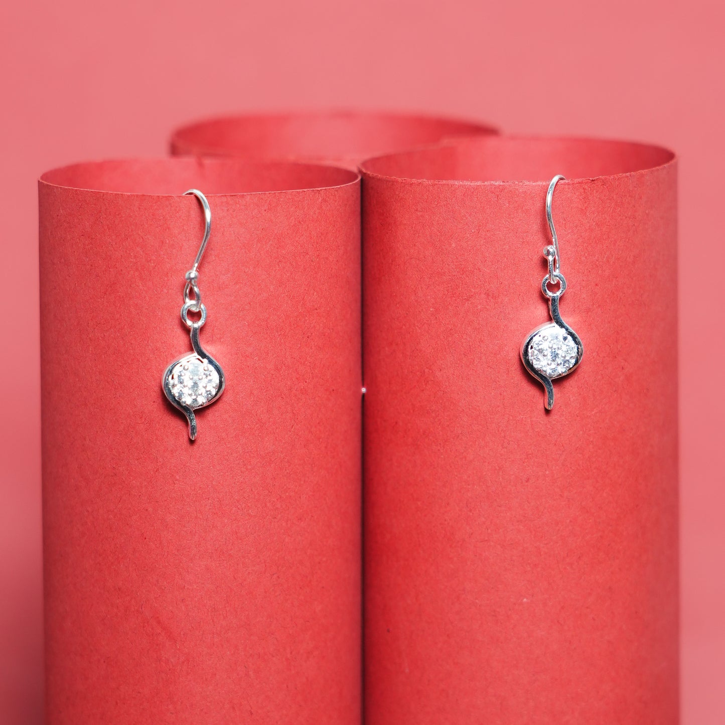 Elvina Twist” – 925 Sterling Silver Curved Drop Earrings