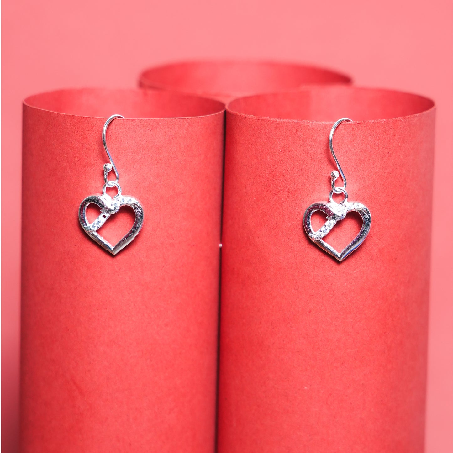 Serene Heart” – 925 Sterling Silver Open Heart Drop Earrings