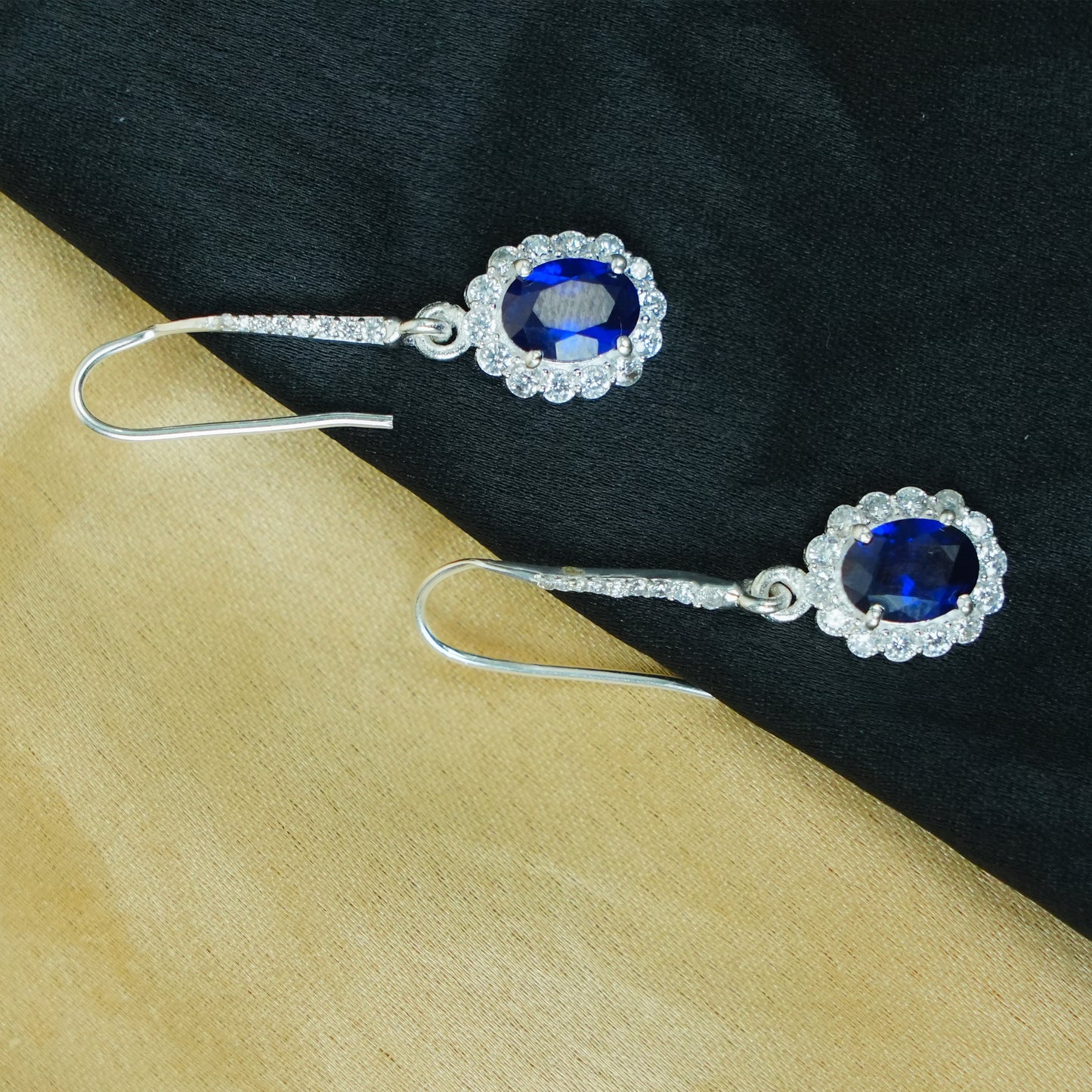 Midnight Royale” – 925 Sterling Silver Sapphire Drop Earrings