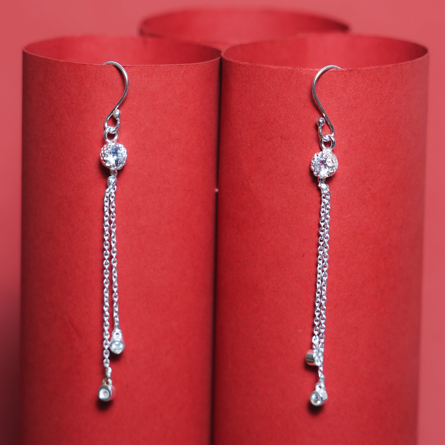 Stellara Flow” – 925 Sterling Silver Chain Dangler Earrings