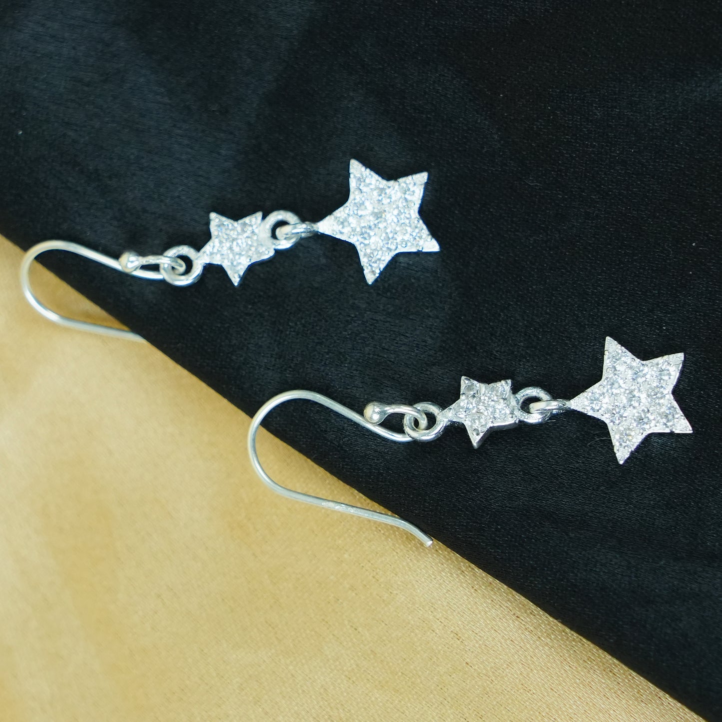 Twilight Stars” – 925 Sterling Silver Double Star Earrings
