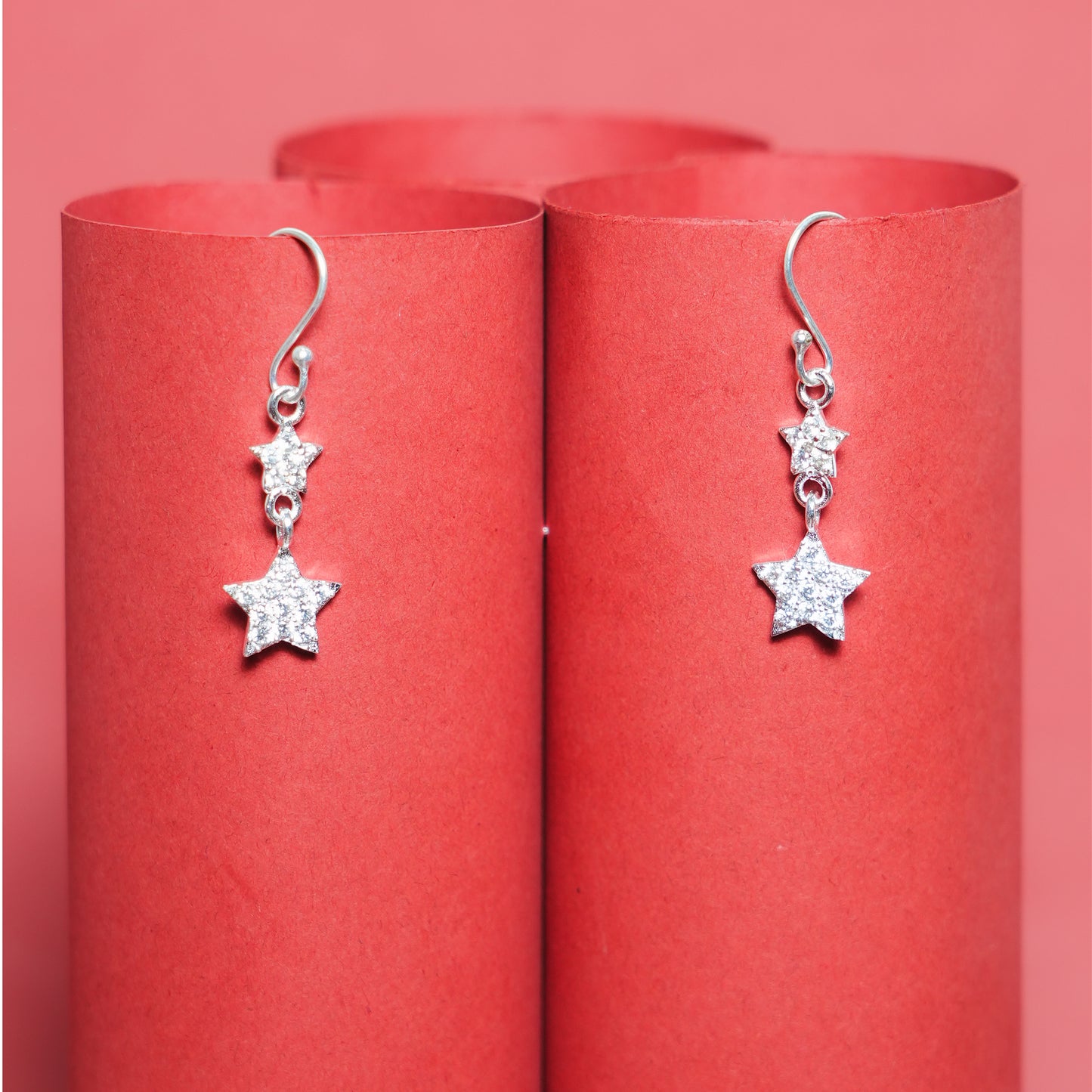 Twilight Stars” – 925 Sterling Silver Double Star Earrings