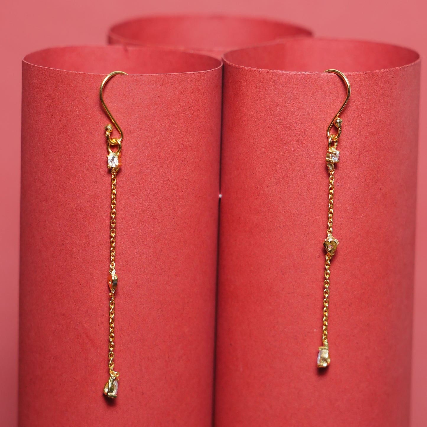 “Aurora Linea” – 925 Sterling Silver Gold-Plated Chain Drop Earrings