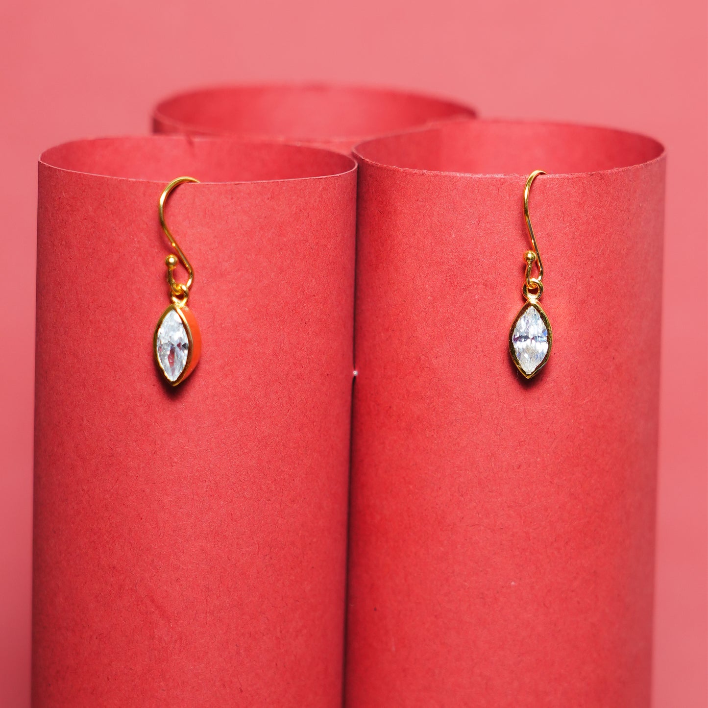 Solstice Shine” – 925 Sterling Silver Gold-Plated Marquise Earrings