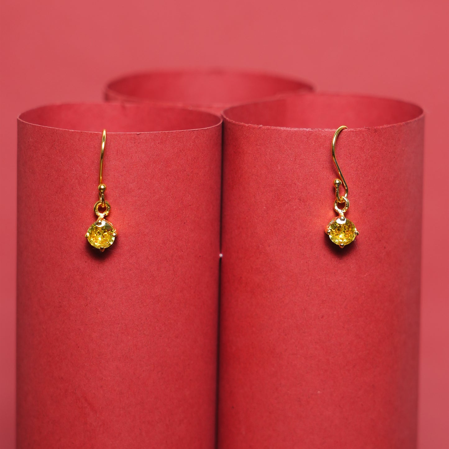 Sunflare Drop” – 925 Sterling Silver Gold-Plated Yellow Solitaire Earrings