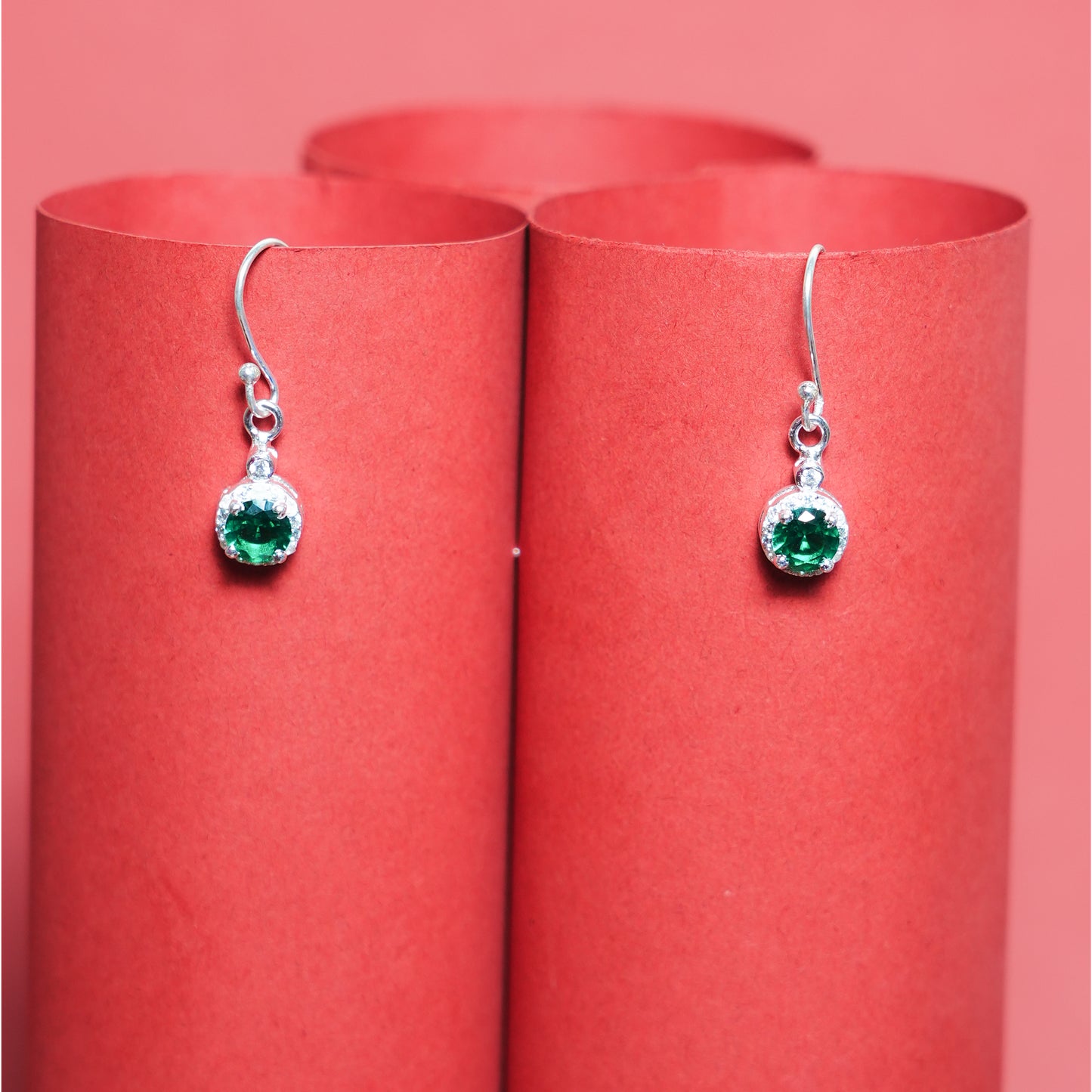 Verdelle Drop” – 925 Sterling Silver Green Crystal Dangler Earrings