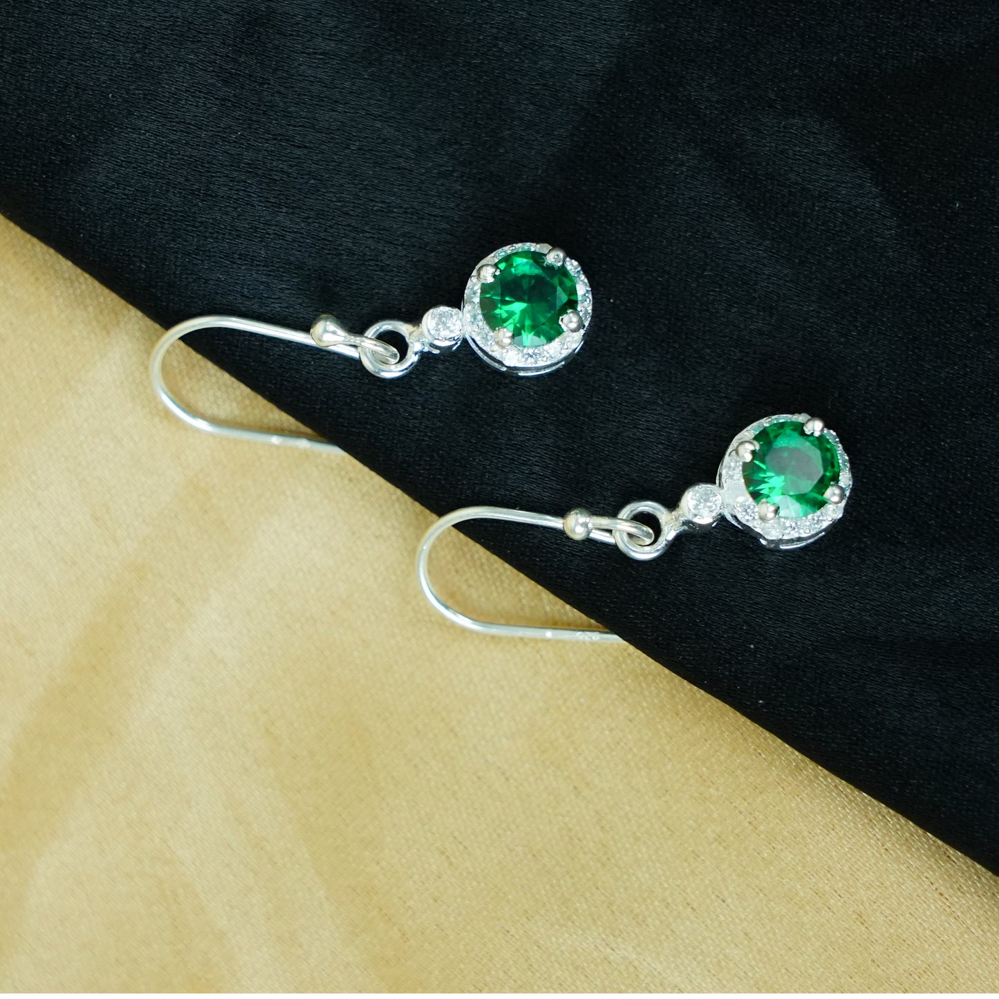 Verdelle Drop” – 925 Sterling Silver Green Crystal Dangler Earrings