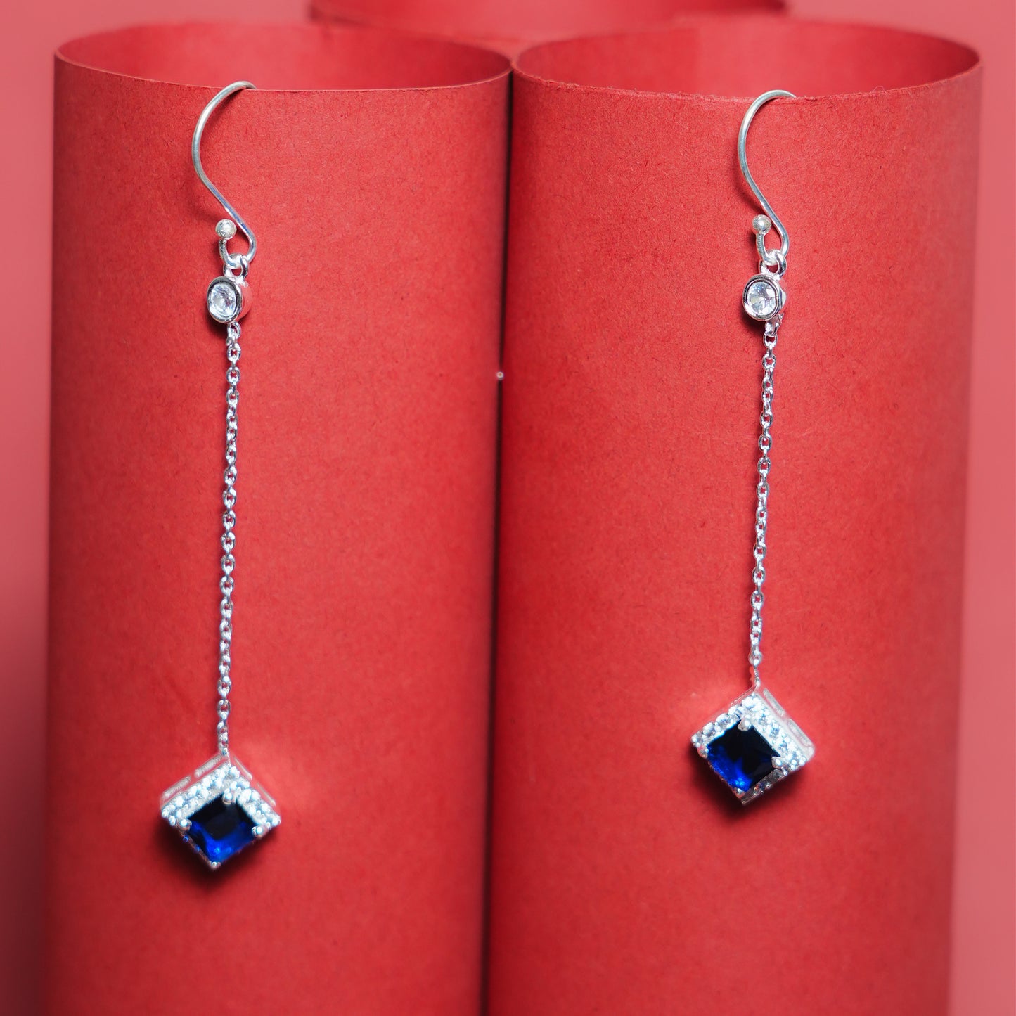 Celestia Drop” – 925 Sterling Silver Blue Dangler Earrings
